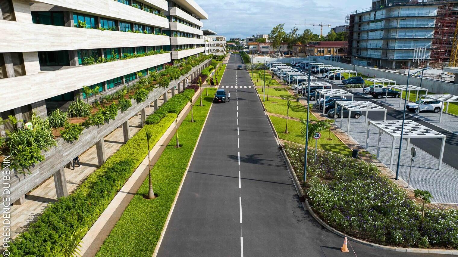 Modern landscaped business district in Cotonou