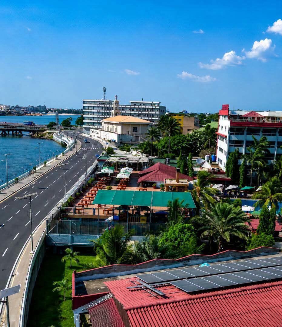 Cotonou waterfront road and city buildings